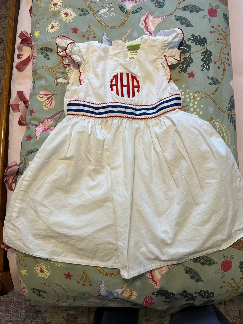 Red White & Blue Girls Size 5 monogrammed dress “AHA”